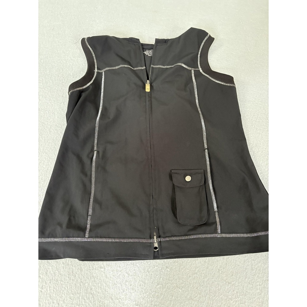 Chicos Zenergy Jacket Womens Size 0 Black Full Zip Hooded Vest Pocket Athletic